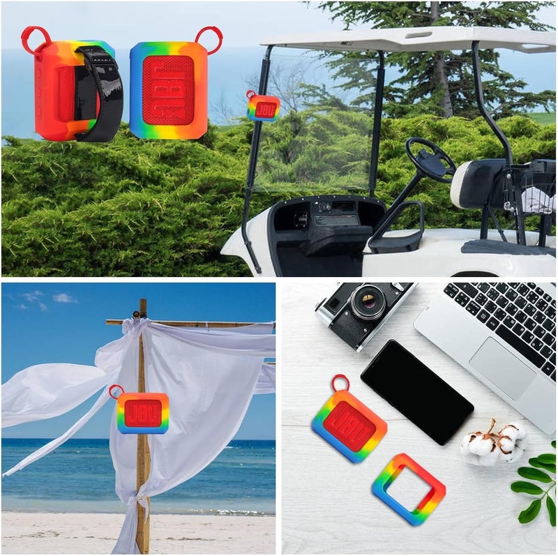 YouKnow Silicone Case for JBL Go 4 Ultra Portable Bluetooth Speaker, with Removable Strap Attach to Bike Golf Cart Boat (Rainbow) - Image 4